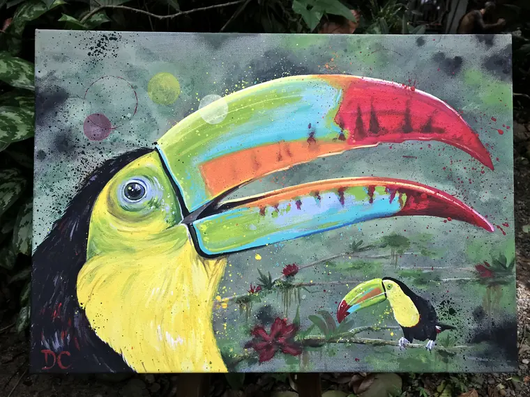 Keel-billed toucan painting by Damián Calandra