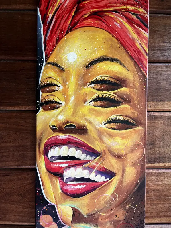 Portrait of a woman with a red headwrap, detail by Damián Calandra