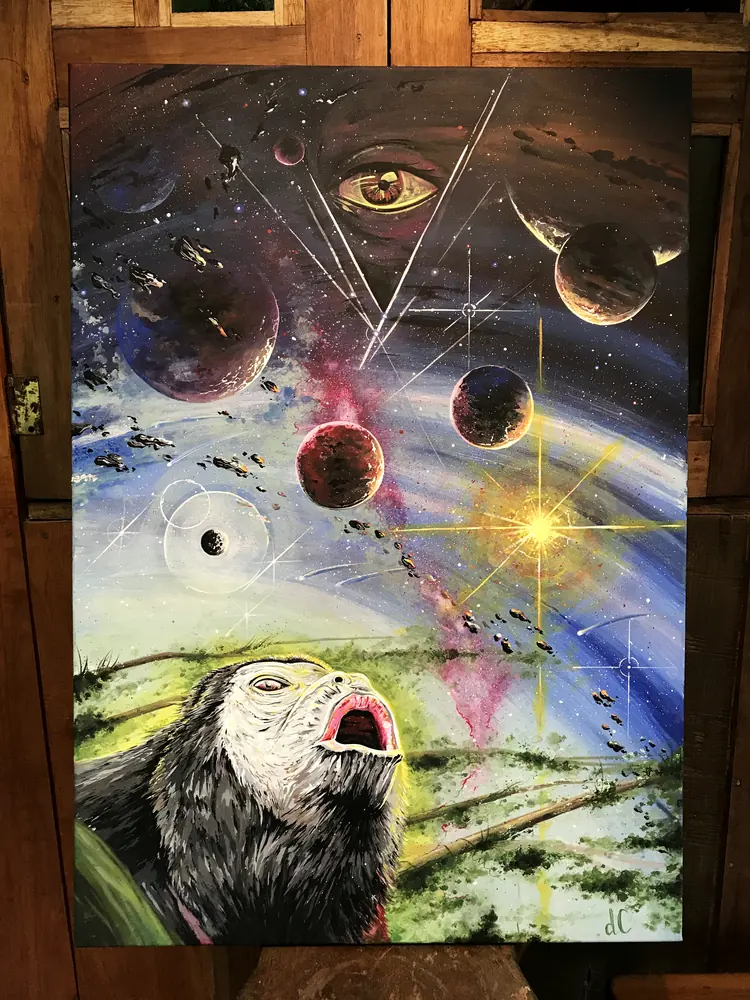 Cosmic landscape painting by Damián Calandra