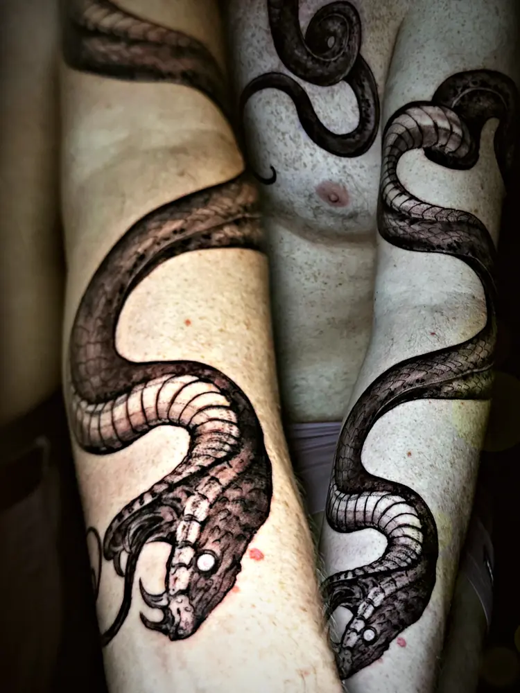 Snake tattoo by Damián Calandra