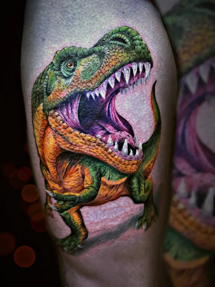 Tyrannosaurus tattoo by Damián Calandra