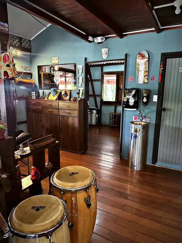 Wooden floors and congas inside the studio